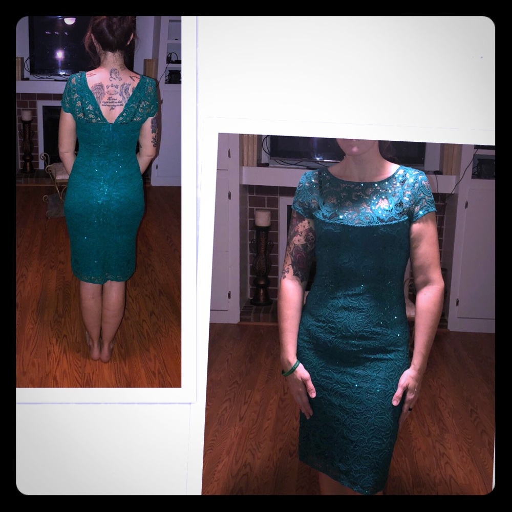 Teal Sequins Cocktail formal gown